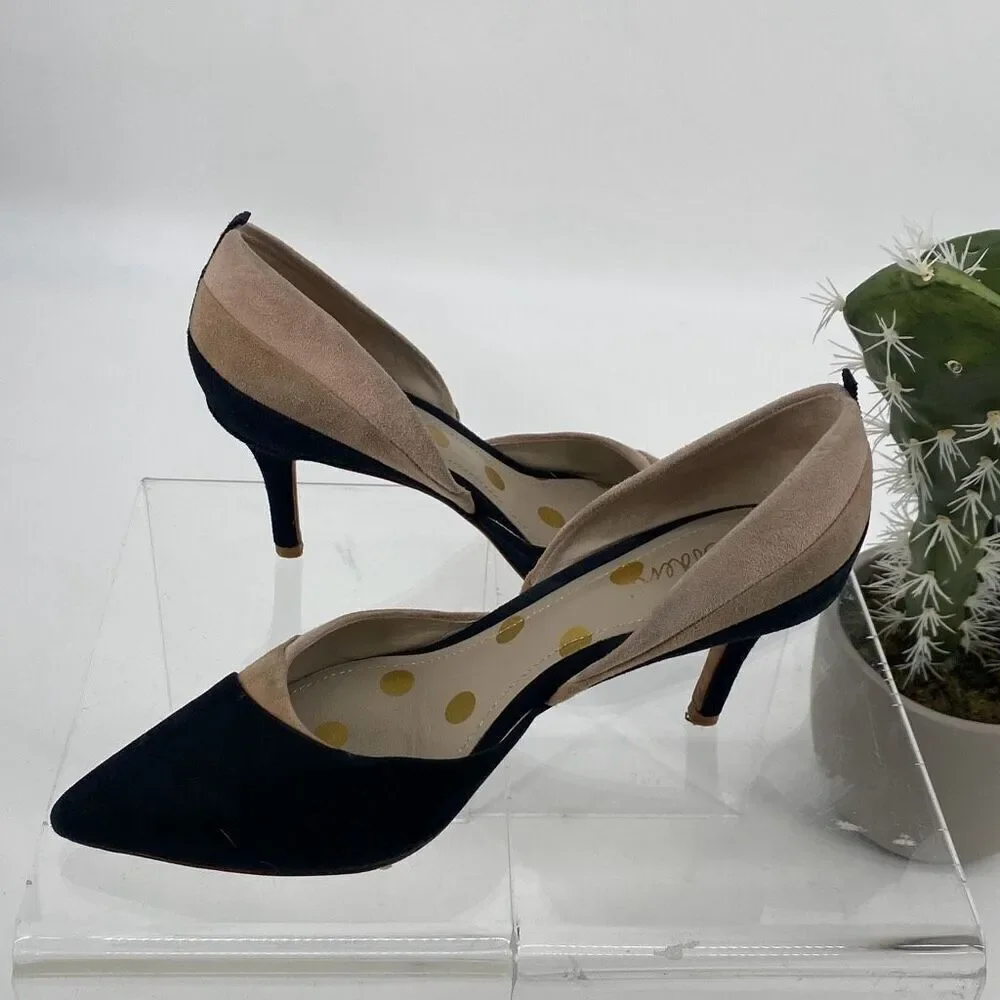 Boden Women's Henrietta Pointed Toe Suede Heels 3 Tone Black Beige Blush Size 38